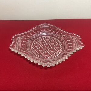 Antique EAPG Beaver Falls Banded Raindrop Clear Glass Relish Dish c. 1887 Flint